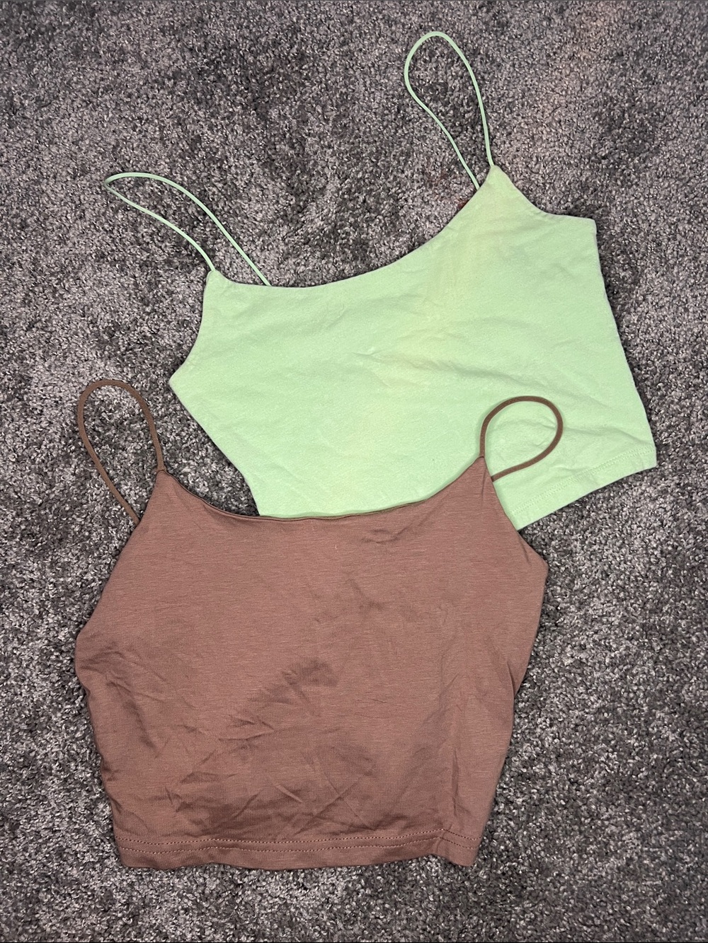 Women's Spaghetti Strap Crop Top - Mint and Brown